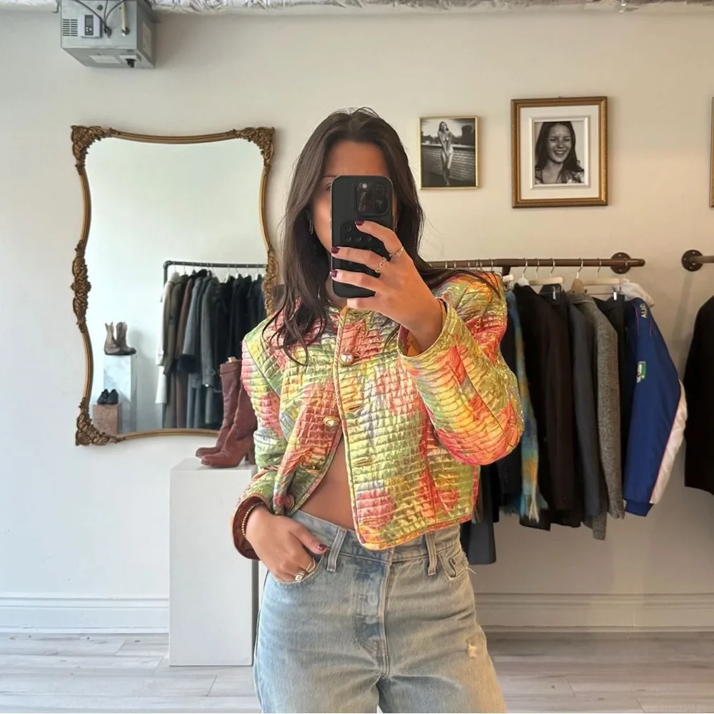 Vintage Multi-Color Quilted Cropped Blazer Jacket - Picture 1 of 4